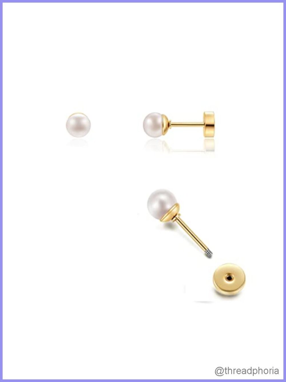316L Surgical Steel Pearl Stud Earrings Screw Back Flat Back Cartilage Helix